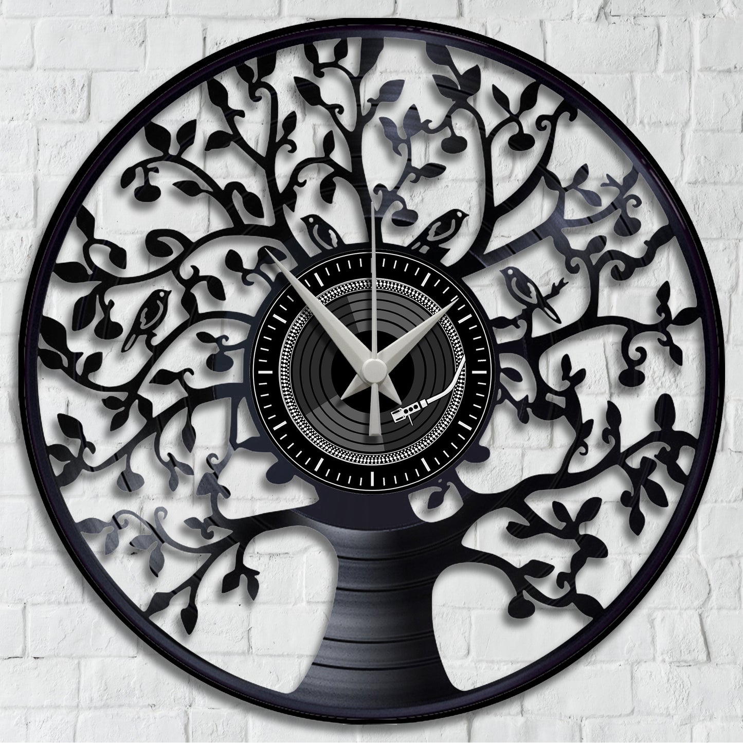 - Orologio da Parete su Disco in Vinile da 33 Giri Realizzato a Mano - ALBERO -