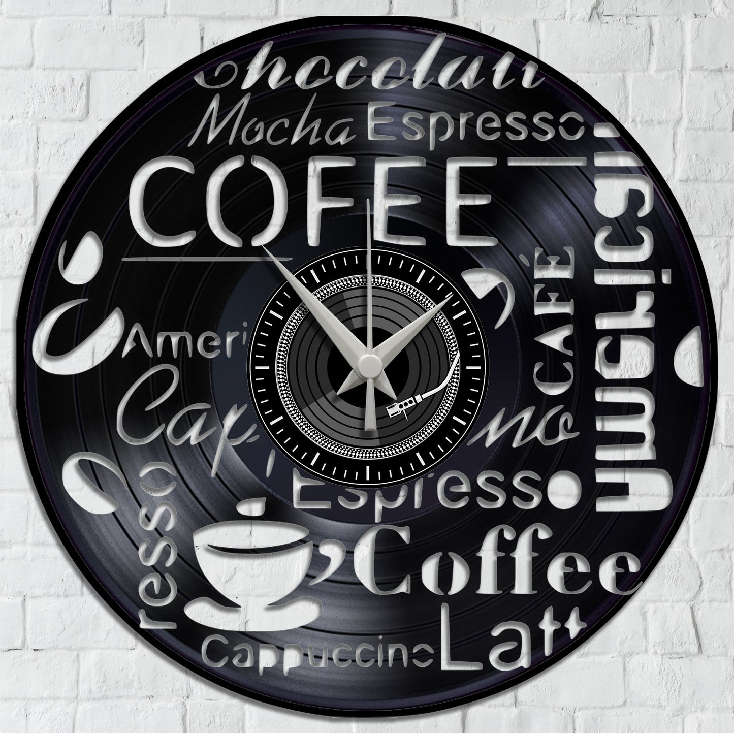 Orologio da Parete su Disco in Vinile da 33 Giri Realizzato a Mano - COFFEE -