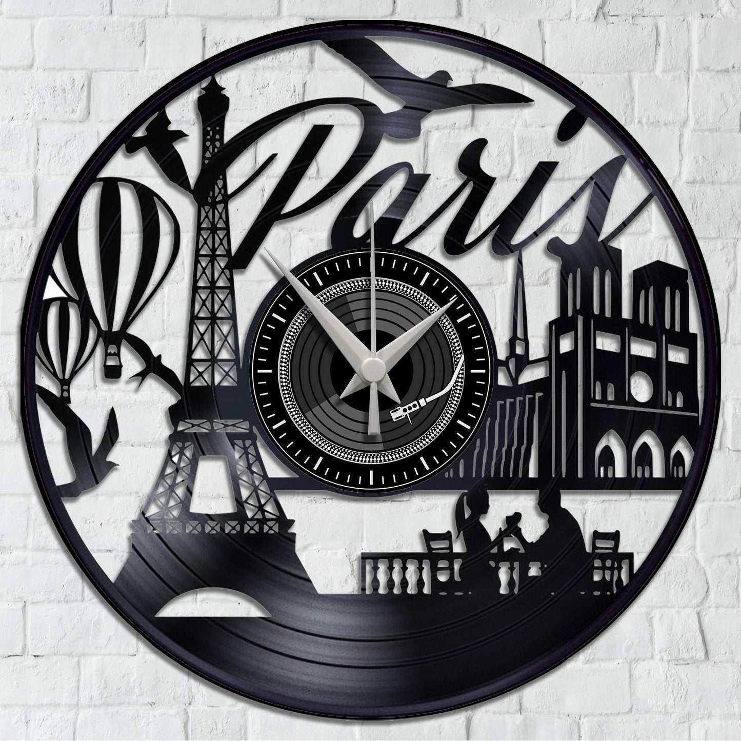Orologio da Parete su Disco in Vinile da 33 Giri Realizzato a Mano - PARIGI -