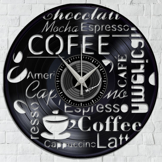 Orologio da Parete su Disco in Vinile da 33 Giri Realizzato a Mano - COFFEE -