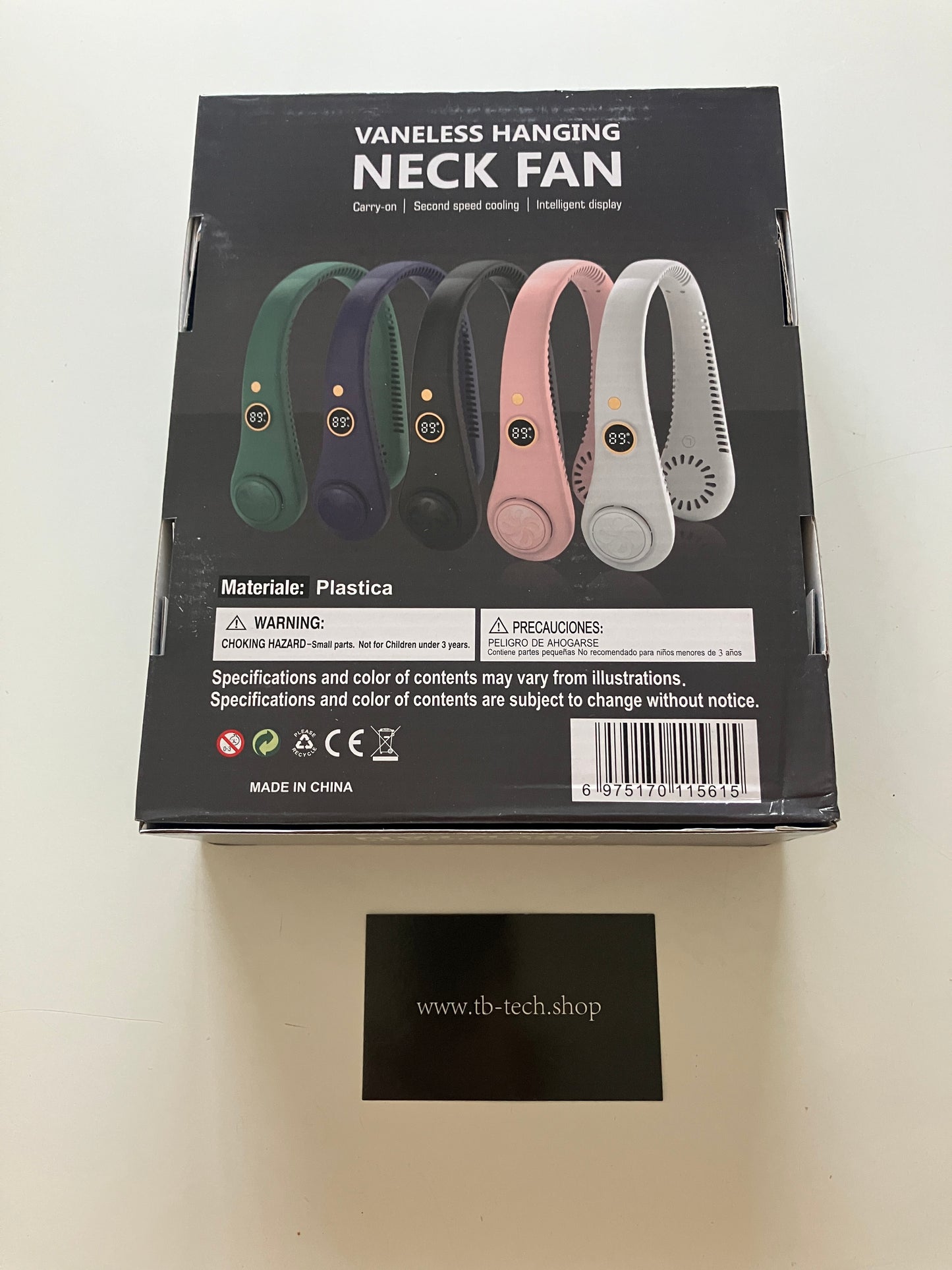 - Mini Ventilatore da Collo Portatile 5 Velocità USB Ricaricabile - Nero