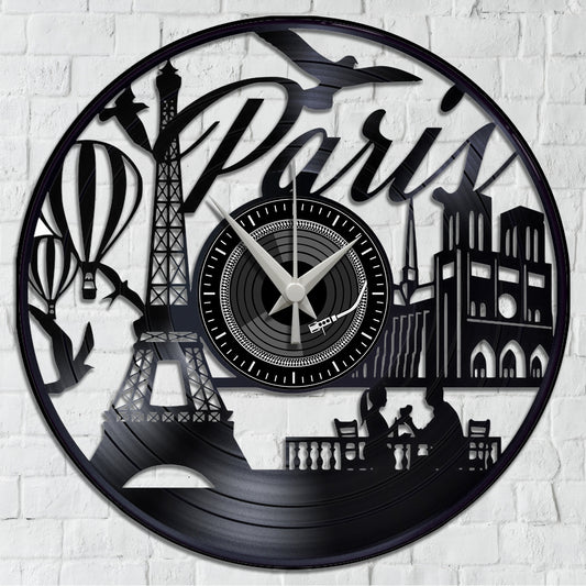 Orologio da Parete su Disco in Vinile da 33 Giri Realizzato a Mano - PARIGI -